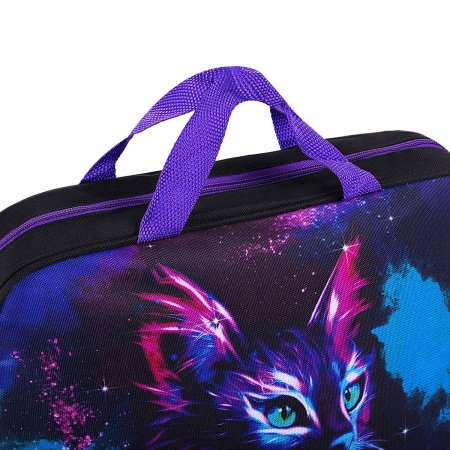 Папка на молнии с ручками BRAUBERG А4, 1 отделение, полиэстер, 80 мм, "Neon cat", 271482 - Папки-сумки с ручками