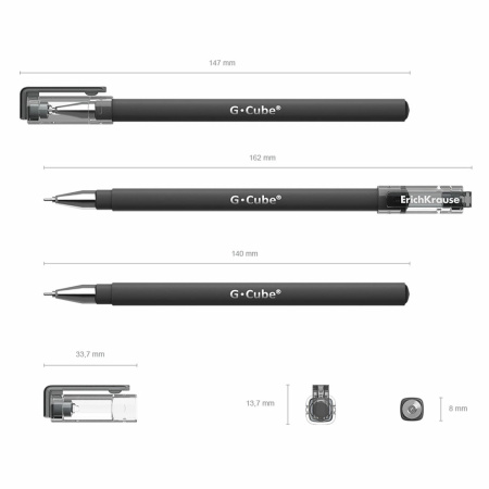 Ручка гелевая ERICH KRAUSE "G-cube", ЧЕРНАЯ, корпус черный, игольчатый узел 0,5 мм, линия письма 0,4 мм, 46447 - Ручки гелевые неавтоматические