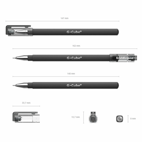 Ручка гелевая ERICH KRAUSE "G-cube", ЧЕРНАЯ, корпус черный, игольчатый узел 0,5 мм, линия письма 0,4 мм, 46447 - Ручки гелевые неавтоматические