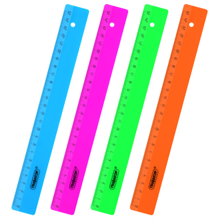 Линейка пластиковая 25 см ПИФАГОР, непрозрачная, неоновая, ассорти, 210790