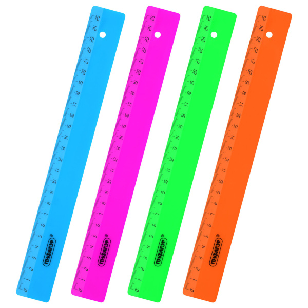 Линейка пластиковая 25 см ПИФАГОР, непрозрачная, неоновая, ассорти, 210790