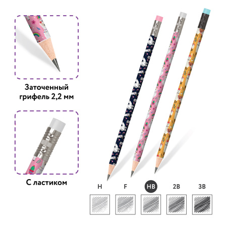 Карандаш чернографитный ЮНЛАНДИЯ "ЛАМЫ", 1 шт., HB, с ластиком, корпус ассорти, 181773 - Карандаши чернографитные