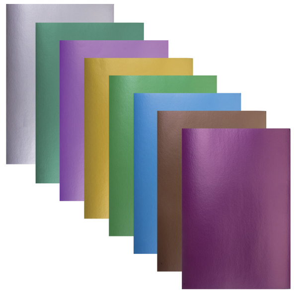 Картон цветной А4 МЕЛОВАННЫЙ ПЕРЛАМУТРОВЫЙ, 8 листов, 8 цветов, в папке, ЮНЛАНДИЯ, 200х290 мм, "ПОЛЕТ", 111322 - Цветной и белый картон