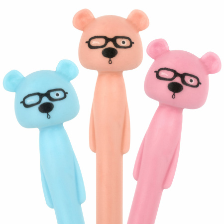 Ручка фигурная шариковая ЮНЛАНДИЯ "Мишка", мягкий силиконовый корпус, ассорти, СИНЯЯ, пишущий узел 0,7 мм, 143780 - Ручки фигурные