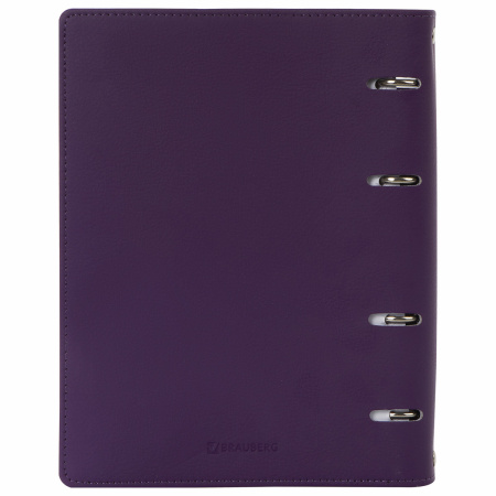 Тетрадь на кольцах А5 (180х220 мм), 120 листов, под кожу, клетка, BRAUBERG "Joy", фиолетовый/светло-фиолетовый, 129989 - Тетради на кольцах и сменные блоки к ним