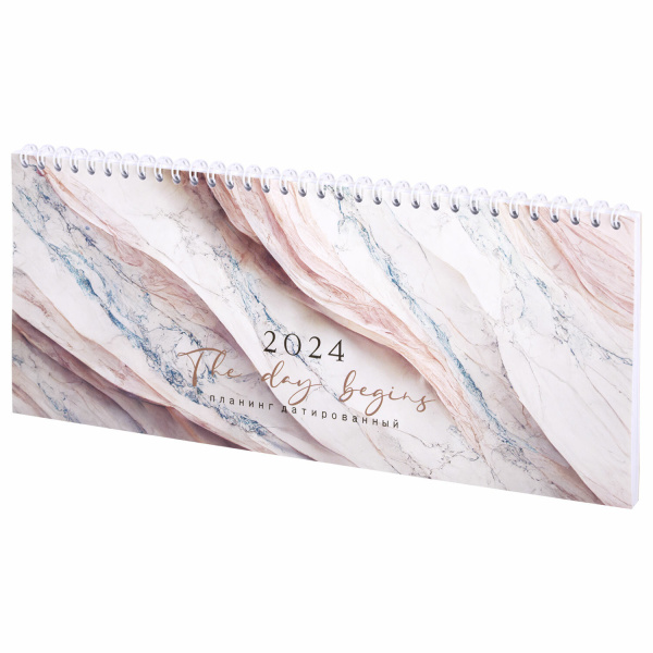 Планинг датированный 2024 285х112 мм, STAFF, гребень, картонная обложка, 64 л., "Marble", 115151 - Планинги