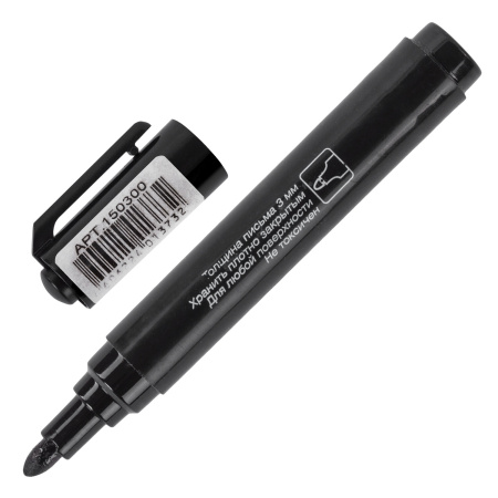 Маркер перманентный BRAUBERG "Classic", ЧЕРНЫЙ, круглый наконечник, 3 мм, с клипом, 150300 - Маркеры перманентные