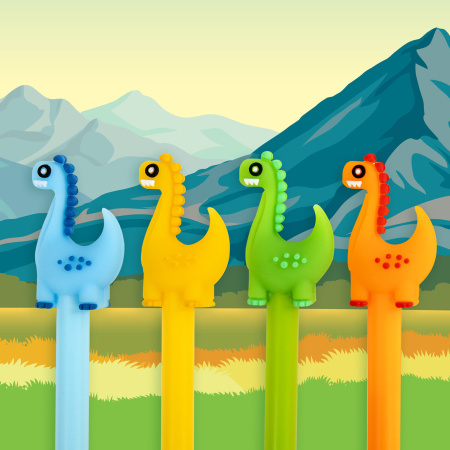 Ручка с топпером шариковая ЮНЛАНДИЯ "Динозаврик", корпус ассорти, СИНЯЯ, пишущий узел 0,7 мм, 143809 - Ручки фигурные