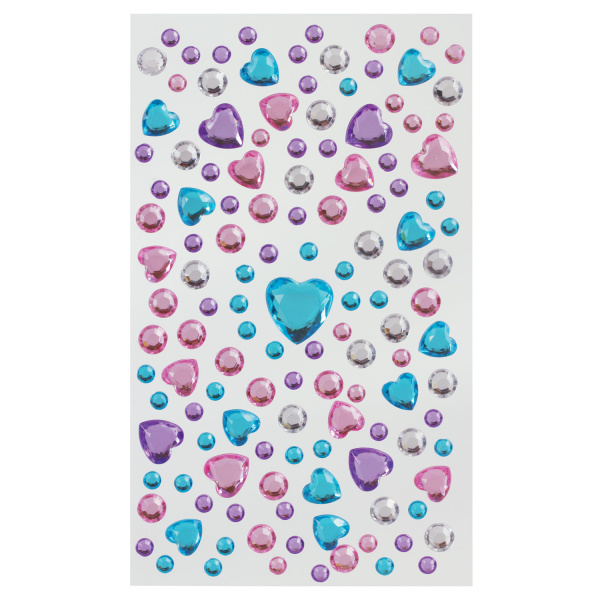 Стразы самоклеящиеся "Сердечки", ассорти, 5-18 мм, 130 шт., на подложке, ОСТРОВ СОКРОВИЩ, 661575 - Стразы для творчества