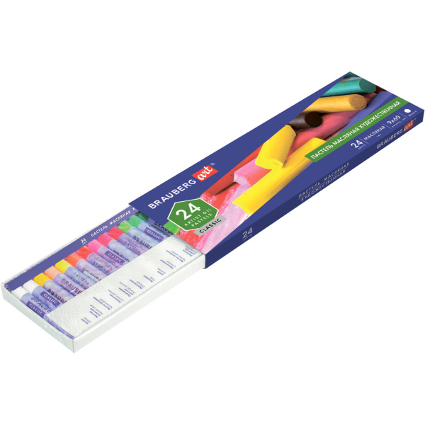 Пастель масляная художественная BRAUBERG ART CLASSIC, 24 цвета, круглое сечение, 181448 - Пастель художественная в наборах