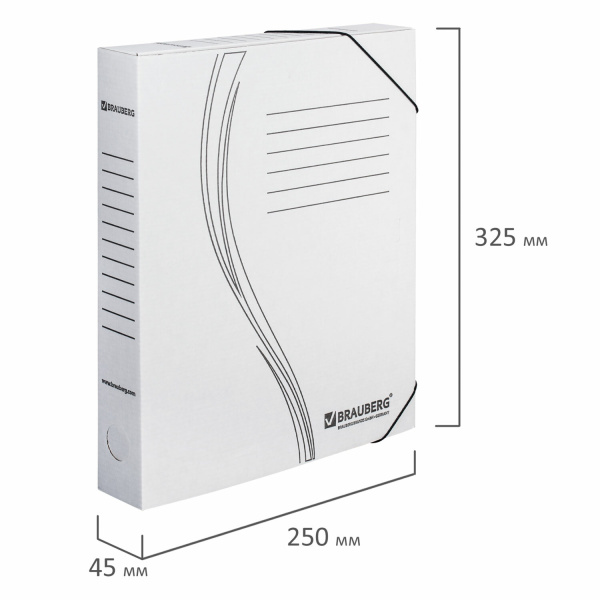 Папка архивная с резинкой А4 (325х250 мм), 45 мм, до 400 листов, плотная, микрогофрокартон, БЕЛАЯ, BRAUBERG, 126511 - Накопители документов