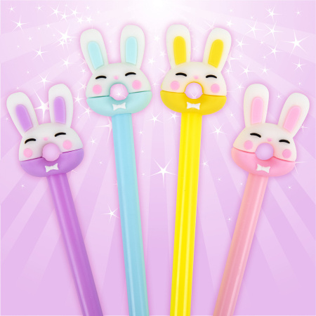 Ручка с топпером шариковая ЮНЛАНДИЯ "Зайка-пончик", корпус ассорти, СИНЯЯ, пишущий узел 0,7 мм, 143802 - Ручки фигурные