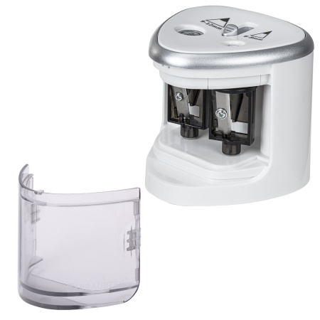 Точилка электрическая BRAUBERG DUAL (для 2 диаметров карандашей!), 4 батарейки АА, белая, 270580 - Точилки электрические