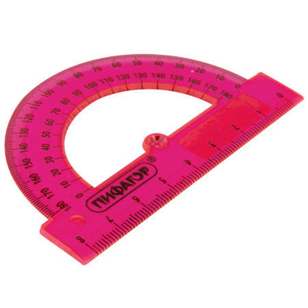 Транспортир 8 см, 180 градусов, ПИФАГОР, прозрачный, неоновый, ассорти, 210792 - Транспортиры