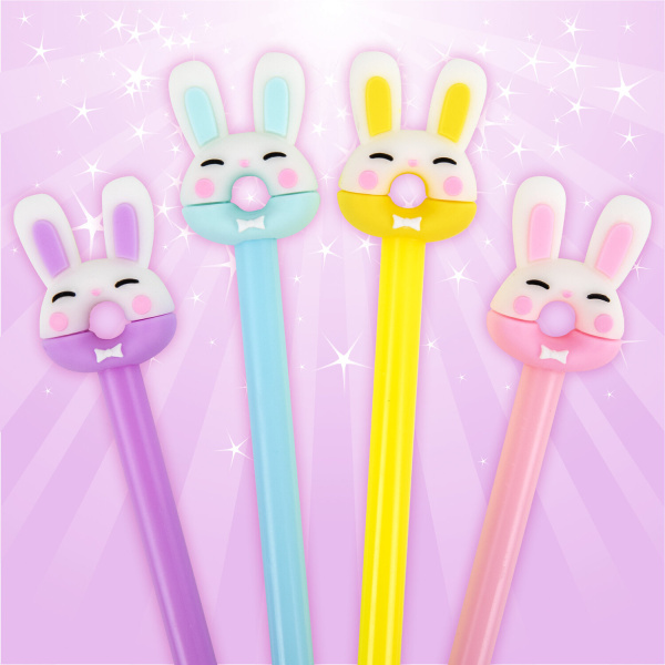 Ручка с топпером шариковая ЮНЛАНДИЯ "Зайка-пончик", корпус ассорти, СИНЯЯ, пишущий узел 0,7 мм, 143802 - Ручки фигурные