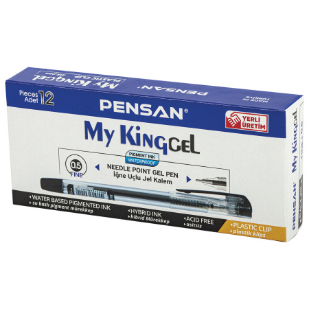Ручка гелевая PENSAN "My King Gel", ЧЕРНАЯ, игольчатый узел 0,5 мм, линия письма 0,4 мм, 6400/12 - Ручки гелевые неавтоматические