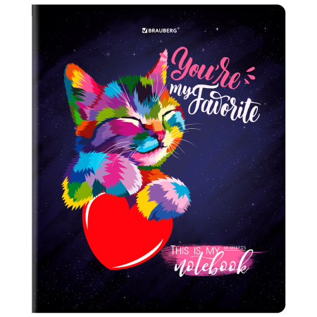 Тетрадь А5, 48 л., BRAUBERG, скоба, клетка, матовая ламинация, выборочный лак, "Animals Pop-Art", 1 шт, 404374 - Тетради 40-48 листов