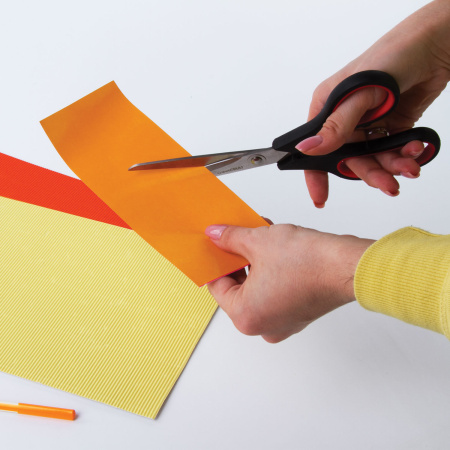 Ножницы ОФИСМАГ "Soft Grip", 216 мм, резиновые вставки, черно-красные, 3-х сторонняя заточка, в картонная упаковка с европодвесом, 231523 - Ножницы универсальные