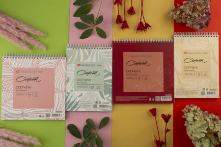 Скетчбук для графики "Сонет" на спирали, "Цветочное вдохновение", 200 г/м2, 20х20 см, 100 % целлюлоза, 20 листов, белая бумага - Альбомы, скетчбуки и бумага для графики и эскизов