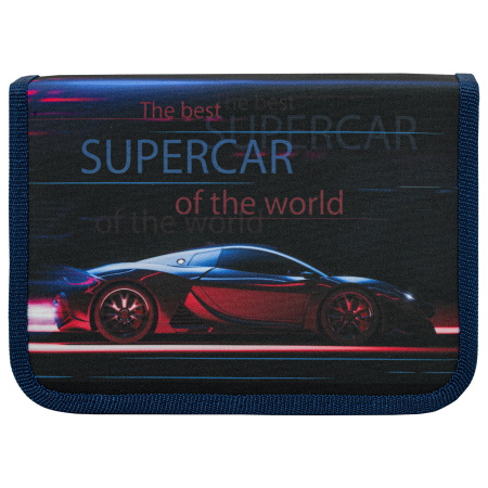 Пенал ПИФАГОР, 1 отделение, 2 откидные планки, полиэстер, 20х14 см, "Super car", 271020 - Пеналы каркасные