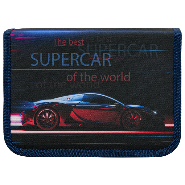 Пенал ПИФАГОР, 1 отделение, 2 откидные планки, полиэстер, 20х14 см, "Super car", 271020 - Пеналы каркасные