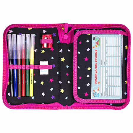 Пенал BRAUBERG с наполнением, 1 отделение, 1 откидная планка, 24 предмета, 21х14 см, "Cats first", 271525 - Пеналы с наполнением