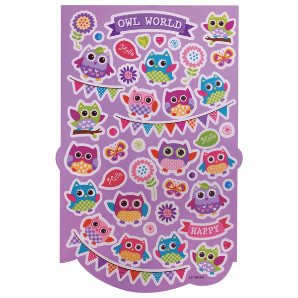 Альбом со сверкающими наклейками "Совята", 4 листа, более 250 шт., склейка, ЮНЛАНДИЯ, 662696 - Наклейки