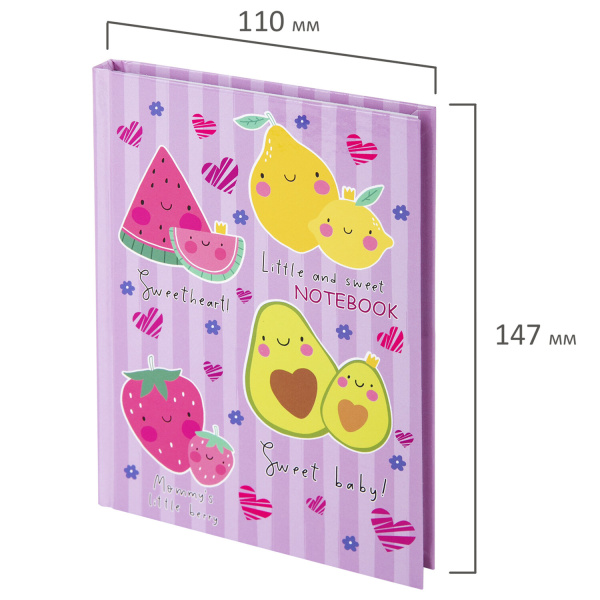 Блокнот МАЛЫЙ ФОРМАТ (110х147 мм), А6, 80 л., твёрдый, клетка, BRAUBERG KIDS, "Фруктики", 114444 - Блокноты детские