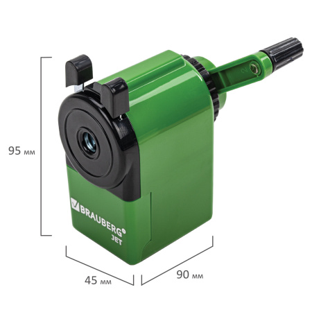 Точилка механическая BRAUBERG "JET", металлический механизм, корпус зеленый, 229571 - Точилки механические