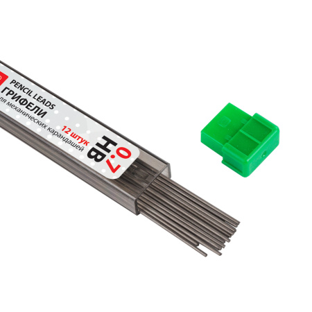 Грифели запасные 0,7 мм, HB, BRAUBERG, КОМПЛЕКТ 12 шт., "Hi-Polymer", 180446 - Грифели для механических карандашей