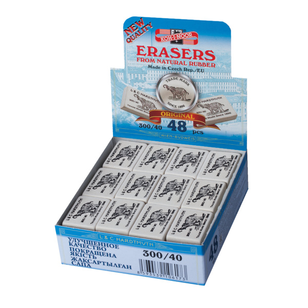 Ластик KOH-I-NOOR "Слон" 300/40, 35,5x23x8 мм, белый, прямоугольный, натуральный каучук, 0300040026KDRU - Ластики классические