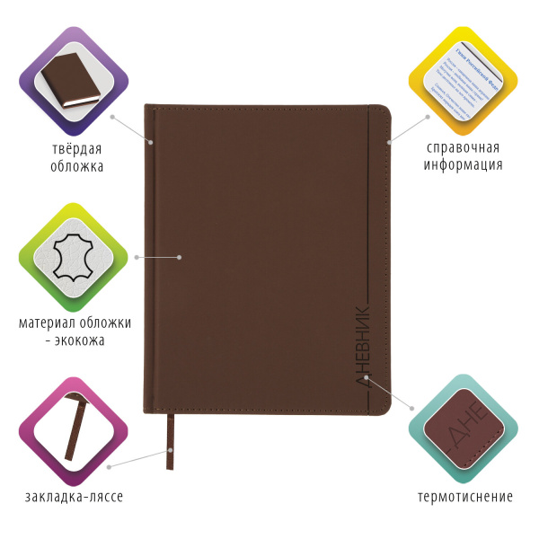 Дневник 1-11 класс 48 л., кожзам (твердая), термотиснение, BRAUBERG "VIENNA", коричневый, 105962 - Дневники универсальные
