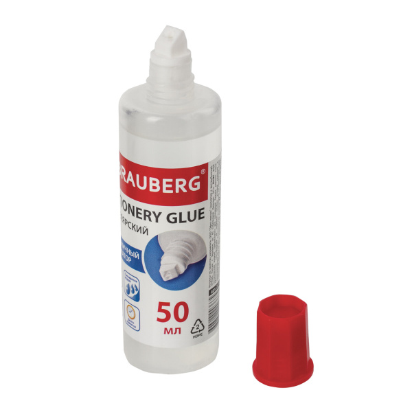 Клей канцелярский жидкий BRAUBERG, 50 мл, с аппликатором, 221020 - Клей канцелярский