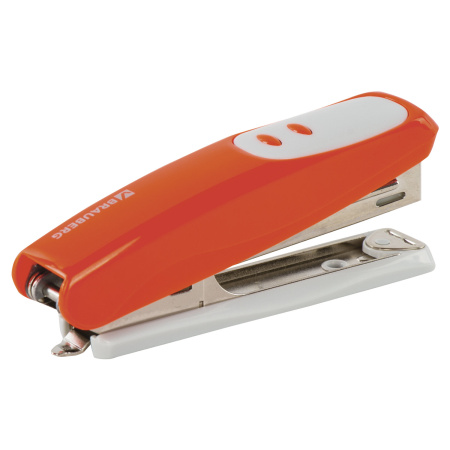 Степлер №10 BRAUBERG "Germanium", до 12 листов, с антистеплером, оранжевый, ГАРАНТИЯ 5 ЛЕТ, 226566 - Степлеры настольные