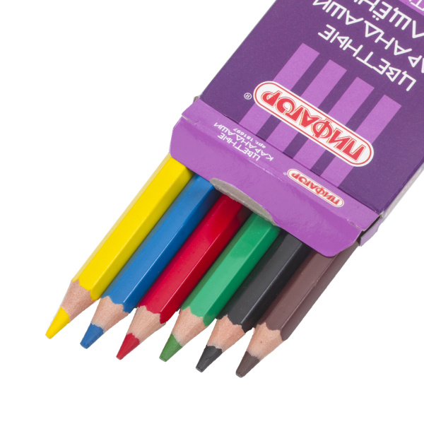 Карандаши цветные ПИФАГОР "ЗЕБРА", 6 цветов, утолщенные, пластиковые, 181697 - Карандаши цветные