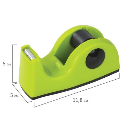 Диспенсер для клейкой ленты BRAUBERG настольный, утяжеленный, средний, салатовый, 11,8х5х5 см, 440143 - Диспенсеры для канцелярской ленты