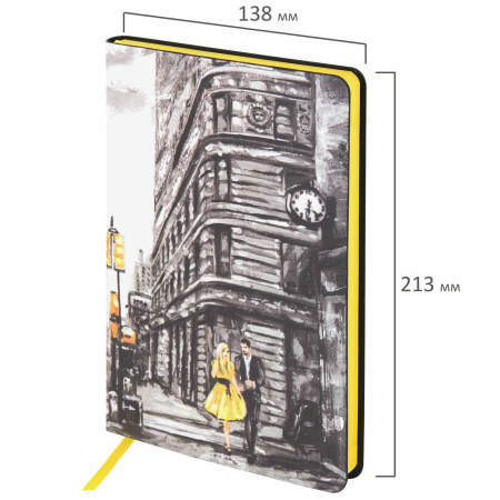 Ежедневник недатированный А5 (138х213 мм), BRAUBERG VISTA, под кожу, гибкий, 136 л., "Old New York", 111991 - Ежедневники с покрытием "под кожу и ткань"