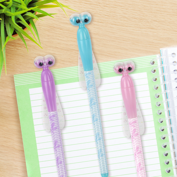 Ручка фигурная шариковая ЮНЛАНДИЯ "Стрекоза", корпус ассорти, СИНЯЯ, пишущий узел 0,7 мм, 143789 - Ручки фигурные