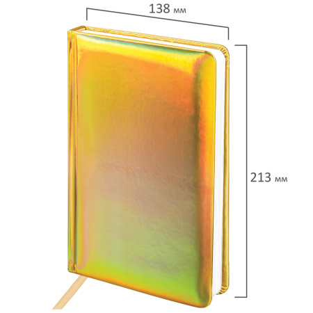 Ежедневник недатированный А5 138х213 мм BRAUBERG "Holiday" под кожу, 136 л., золотистый, 111673 - Ежедневники с покрытием "под кожу и ткань"