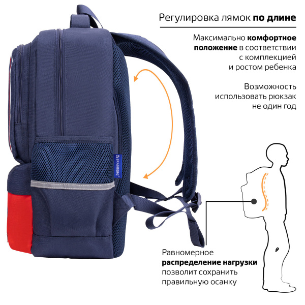 Рюкзак BRAUBERG STAR, 1 отделение, 5 карманов, "Brave lion", синий, 40х29х13 см, 270669 - Рюкзаки для начальной и средней школы