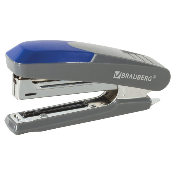 Степлер №10 BRAUBERG "Delta", до 12 листов, с резиновой накладкой и антистеплером, серый, вставка ассорти, 222553 - Степлеры настольные