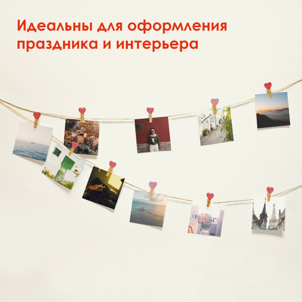 Прищепки декоративные "Сердечки", 10 штук, 3,5 см, ассорти, со шпагатом, ОСТРОВ СОКРОВИЩ, 662674 - Прищепки для творчества