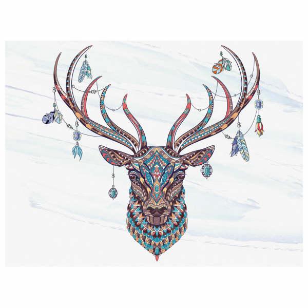 Картина по номерам 40х50 см, ОСТРОВ СОКРОВИЩ "Этнический олень", на подрамнике, акрил, кисти