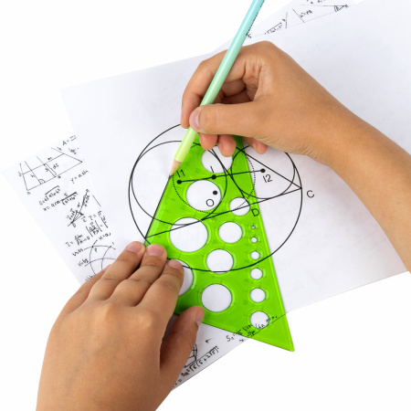 Треугольник пластиковый 30х19 см, ПИФАГОР, с окружностями, прозрачный, тонированный, 210793 - Треугольники