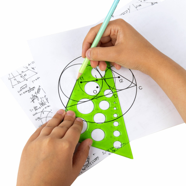 Треугольник пластиковый 30х19 см, ПИФАГОР, с окружностями, прозрачный, тонированный, 210793 - Треугольники