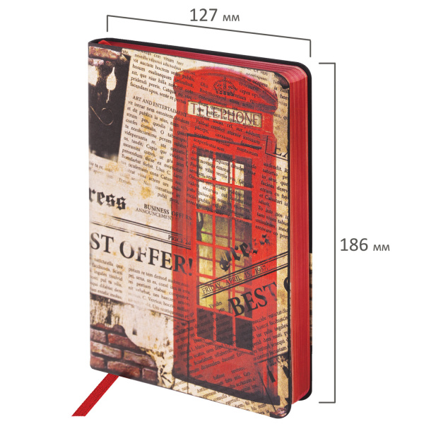 Ежедневник недатированный B6 (127х186 мм), BRAUBERG VISTA, под кожу, гибкий, 136 л., "Good old England", 112107 - Ежедневники с покрытием "под кожу и ткань"