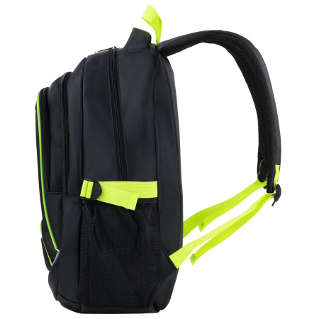 Рюкзак BRAUBERG HIGH SCHOOL универсальный, 3 отделения, "Акцент", черный/салатовый, 46х31х18 см, 270761 - Рюкзаки городские для старшеклассников и студентов