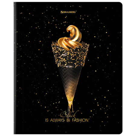 Тетрадь А5, 48 л., BRAUBERG, скоба, клетка, матовая ламинация, фольга, "Black&Gold", 1 шт, 404370 - Тетради 40-48 листов