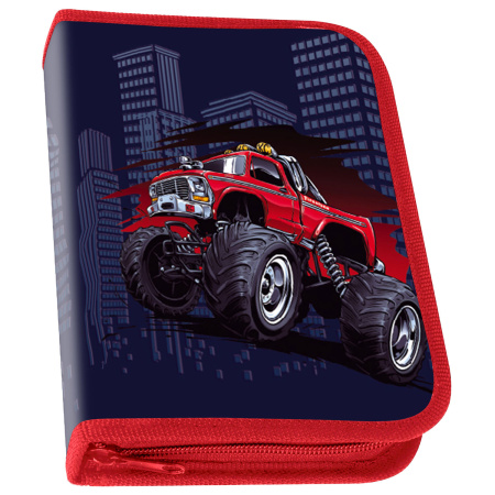 Пенал ПИФАГОР, 1 отделение, полиэстер, 19х13 см, "Monster car", 271013 - Пеналы каркасные