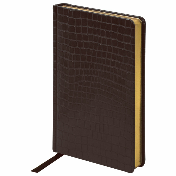 Ежедневник полудатированный А5 (138х213 мм) BRAUBERG "Alligator", под кожу, 192 л., коричневый, 124986 - Ежедневники с покрытием "под кожу и ткань"